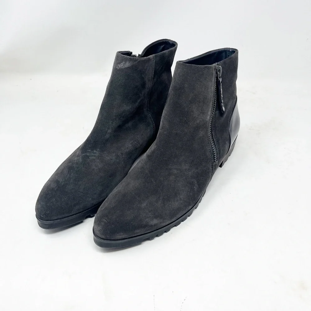 Paul Green Gray Suede Ankle Booties Patent Heel Detail Zip Closure Size 5.5